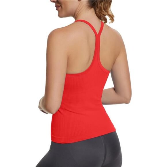 Seamless Workout Tank Tops with Built in Bra，Racerback Athletic Tank - Picture 1 of 5